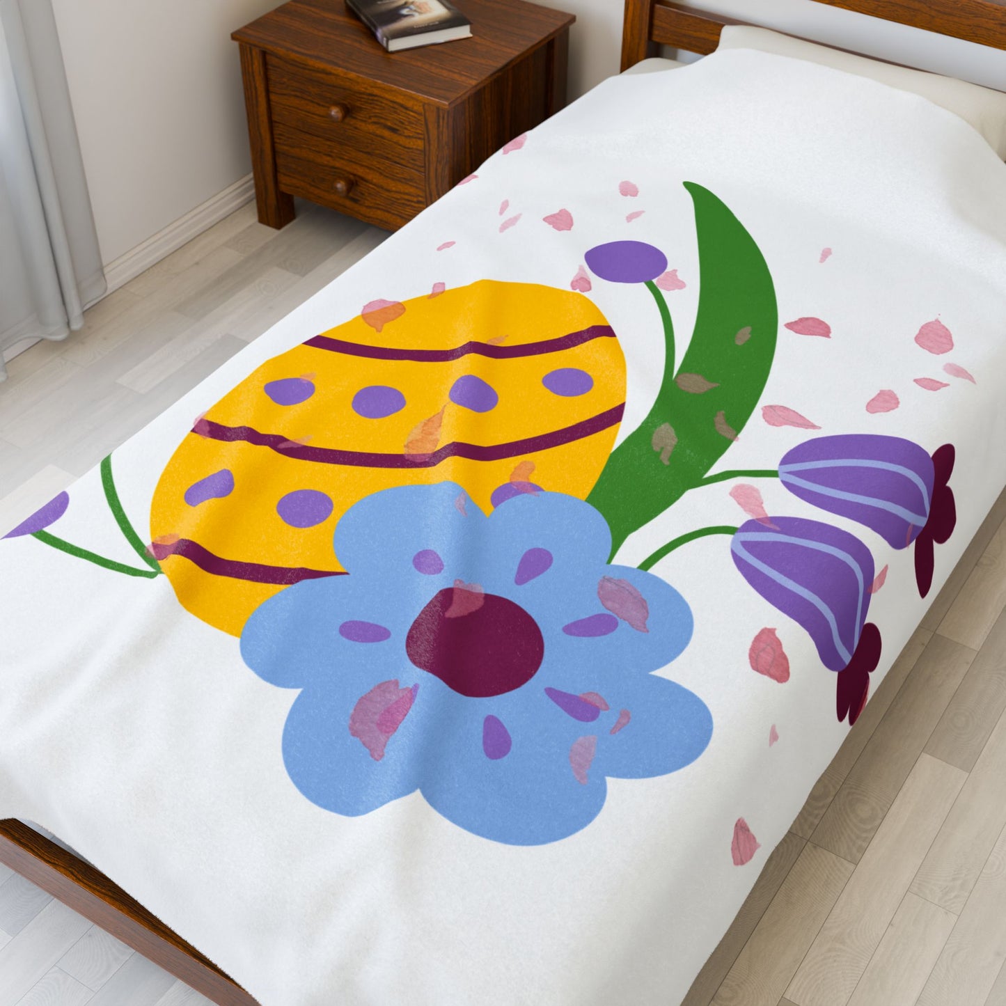 Easter Floral Velveteen Plush Blanket - Cozy Spring Decor