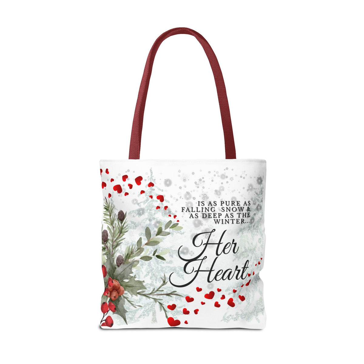 Her Heart Winter Floral Tote Bag – Romantic Valentine’s Day Canvas Tote