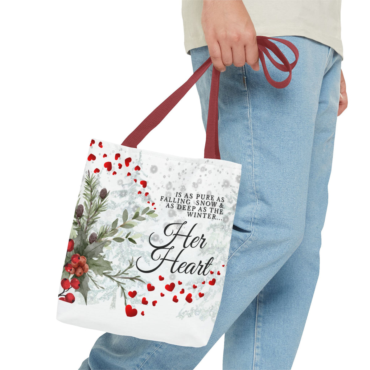 Her Heart Winter Floral Tote Bag – Romantic Valentine’s Day Canvas Tote