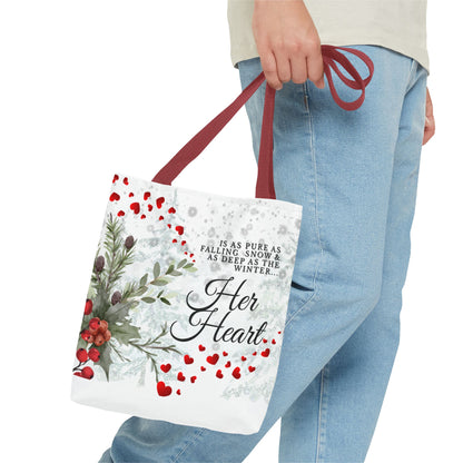 Her Heart Winter Floral Tote Bag – Romantic Valentine’s Day Canvas Tote