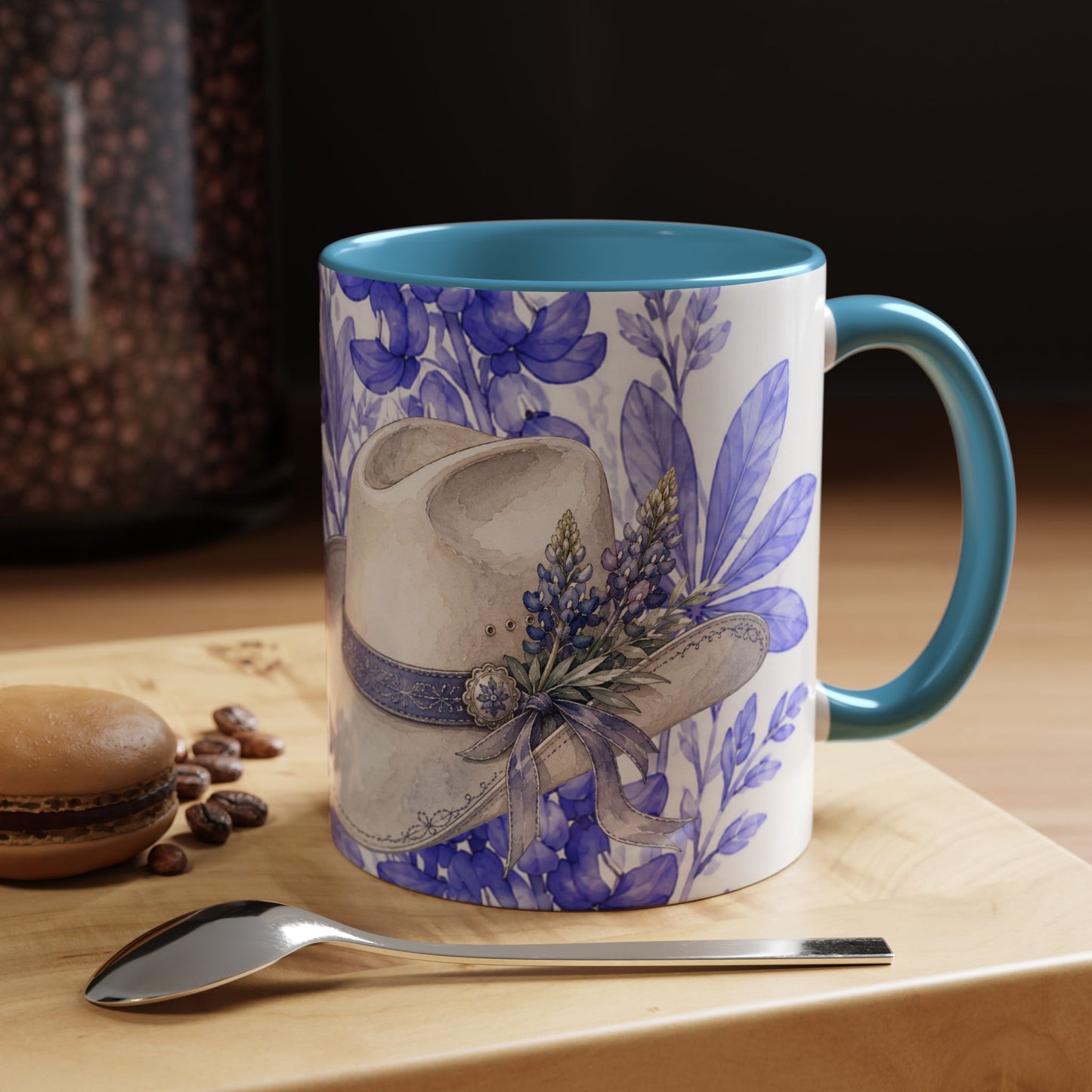 Cowboy Hat Bluebonnet Accent Coffee Mug – Texas Wildflower Floral Tea Cup (11/15oz)