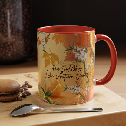 Autumn Citrus Coffee Mug - 'Her Soul Glows Like Autumn Leaves' Accent Ceramic Mug