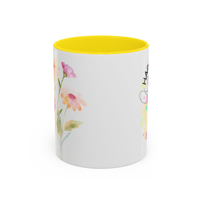 Happy Easter Floral Accent Coffee Mug - Celebrate Spring with Colorful Design