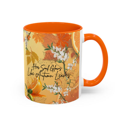Autumn Citrus Coffee Mug - 'Her Soul Glows Like Autumn Leaves' Accent Ceramic Mug