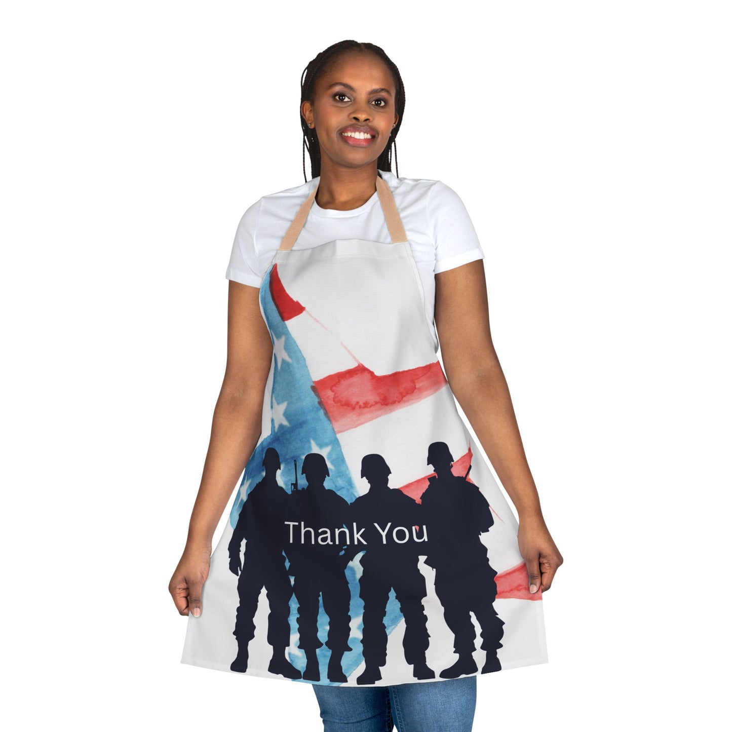 Patriotic 4th of July Apron with Thank You Design, 5-Color Straps, Perfect Gift for Veterans, Memorial Day, Independence Day, Cooking & BBQ