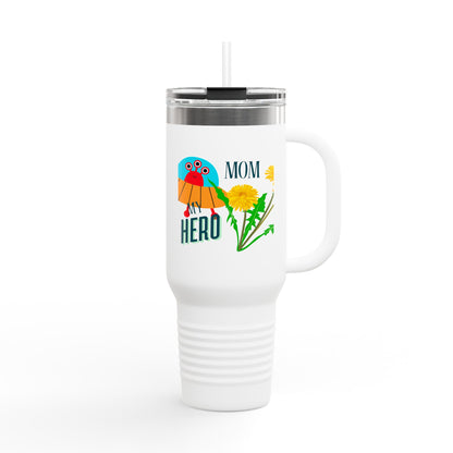 Mom Hero 40oz Insulated Travel Mug - Bright & Cheerful Design