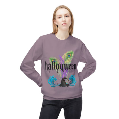 Hallowqueen Sweatshirt — Peacock Feather Witch Hat Halloween Crewneck