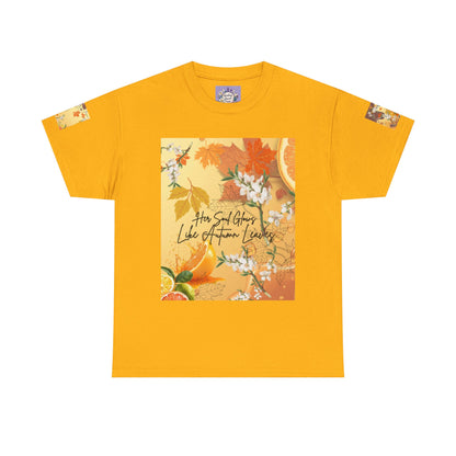 Autumn Citrus Floral Tee — "How God Grows Like Autumn Leaves" Graphic T-Shirt