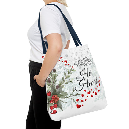 Her Heart Winter Floral Tote Bag – Romantic Valentine’s Day Canvas Tote