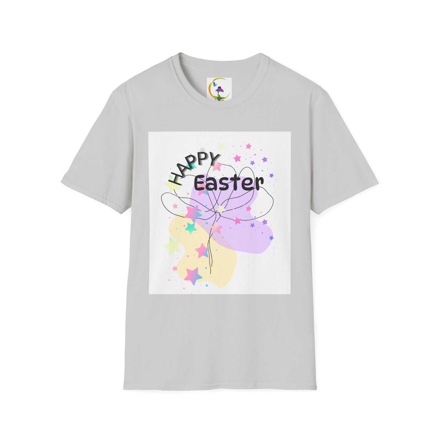 Happy Easter Unisex Softstyle T-Shirt with Floral Back Design