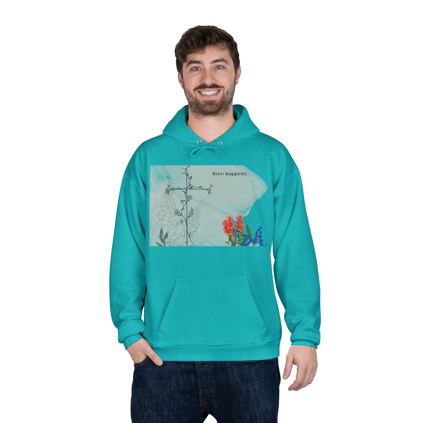 Love Happens Eco-Friendly Hoodie - Floral Design for Nature Lovers