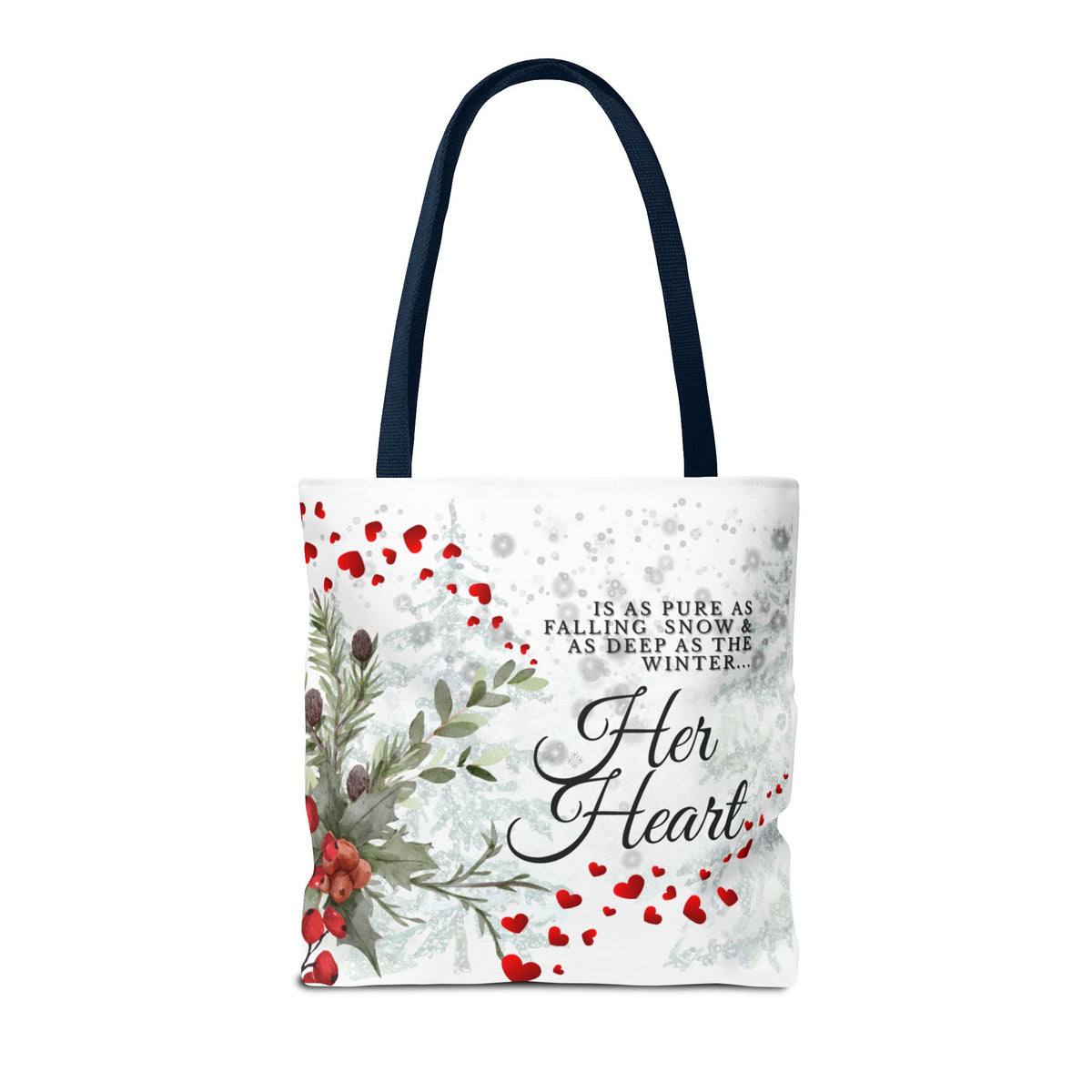 Her Heart Winter Floral Tote Bag – Romantic Valentine’s Day Canvas Tote
