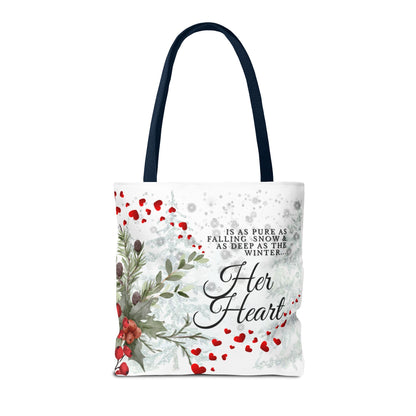 Her Heart Winter Floral Tote Bag – Romantic Valentine’s Day Canvas Tote
