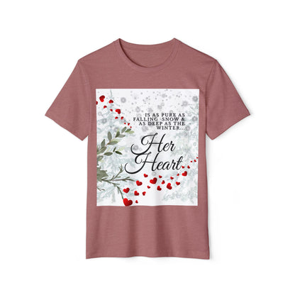 Her Heart Winter Floral T-Shirt — Romantic Snow & Red Berries Design