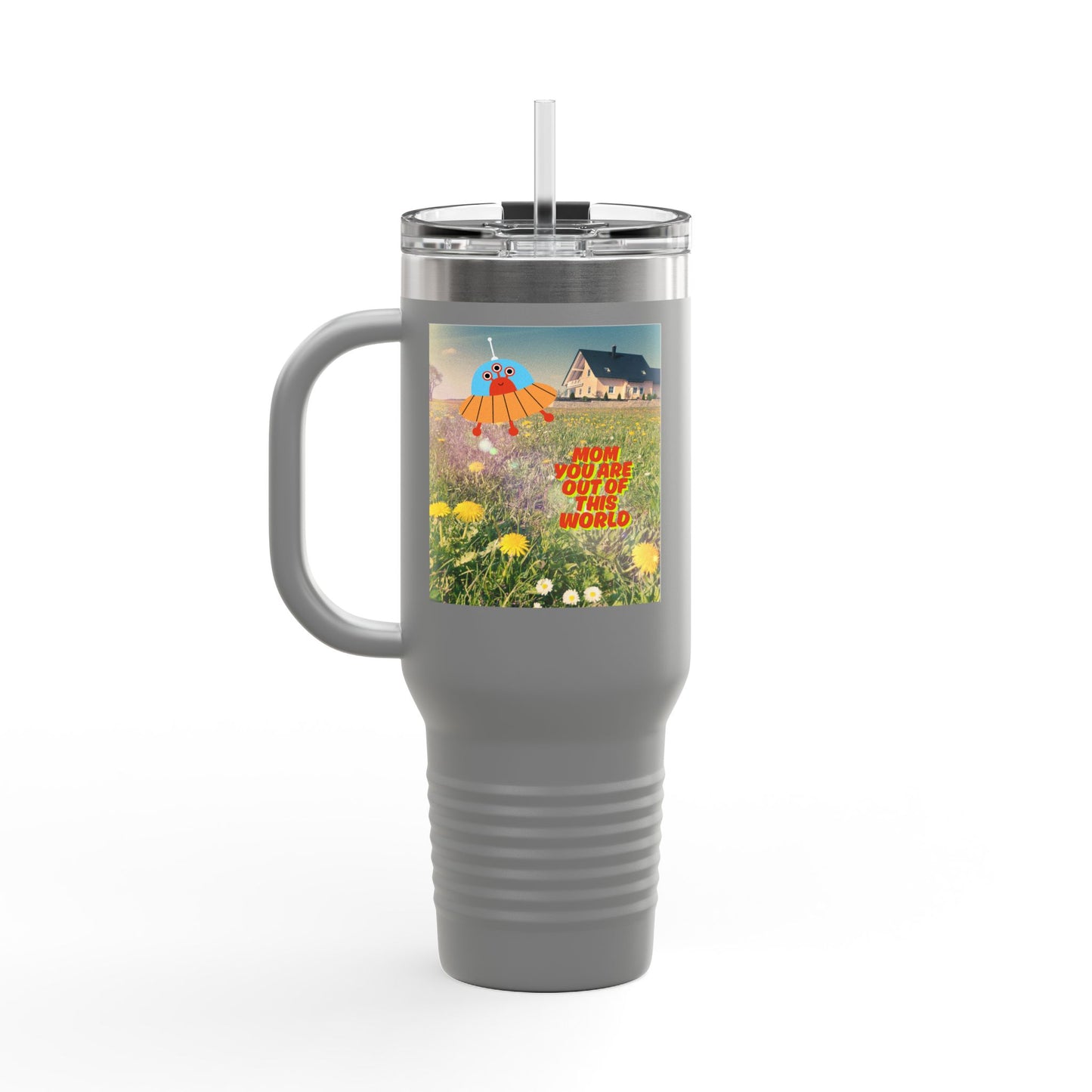 Mom Hero 40oz Insulated Travel Mug - Bright & Cheerful Design