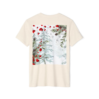 Her Heart Winter Floral T-Shirt — Romantic Snow & Red Berries Design