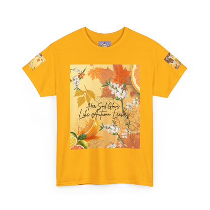Autumn Citrus Floral Tee — "How God Grows Like Autumn Leaves" Graphic T-Shirt