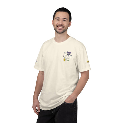 Floral Bee Chest Pocket T‑Shirt — Tiny Wildflower & Bee Graphic