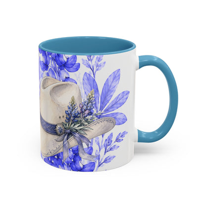 Cowboy Hat Bluebonnet Accent Coffee Mug – Texas Wildflower Floral Tea Cup (11/15oz)