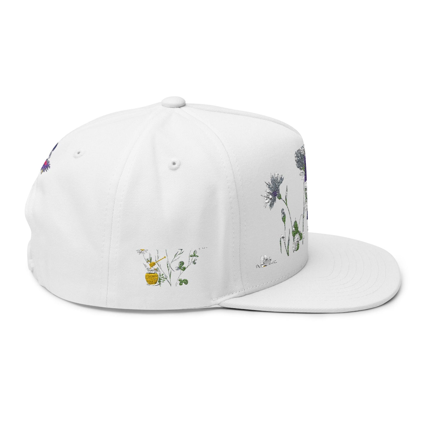 Flat Bill Cap - "Bee Amazing" Embroidered Floral Snapback