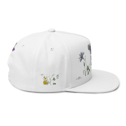 Flat Bill Cap - "Bee Amazing" Embroidered Floral Snapback