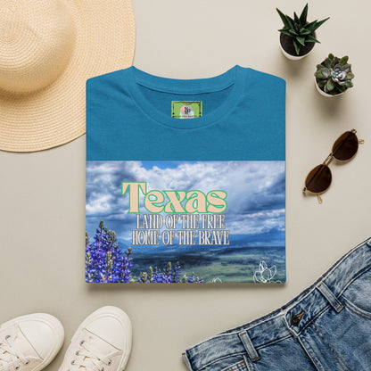 Texas Bluebonnet T-Shirt — "Texas: Land of the Free, Home of the Brave"
