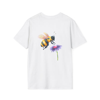 Bee Tones Floral Tee — Women's Soft T-Shirt with Bees & Flowers