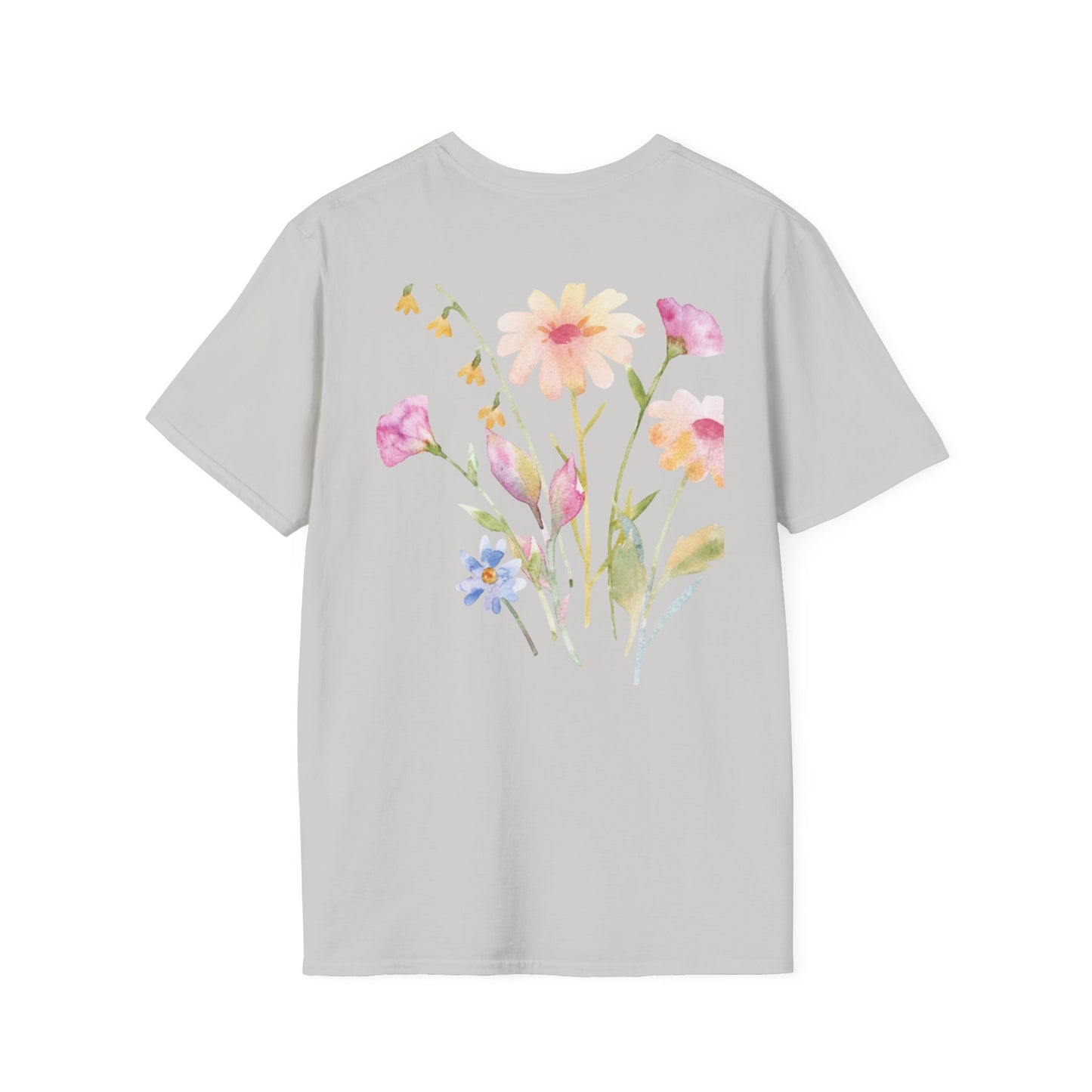 Happy Easter Unisex Softstyle T-Shirt with Floral Back Design
