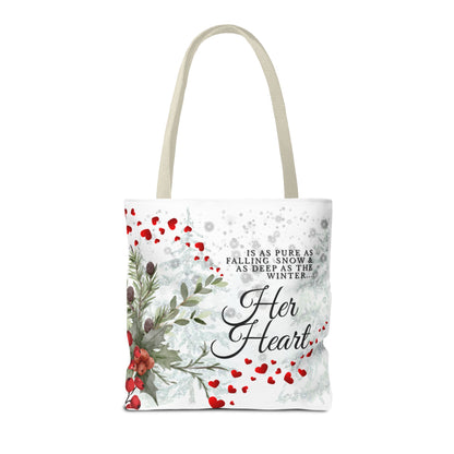Her Heart Winter Floral Tote Bag – Romantic Valentine’s Day Canvas Tote