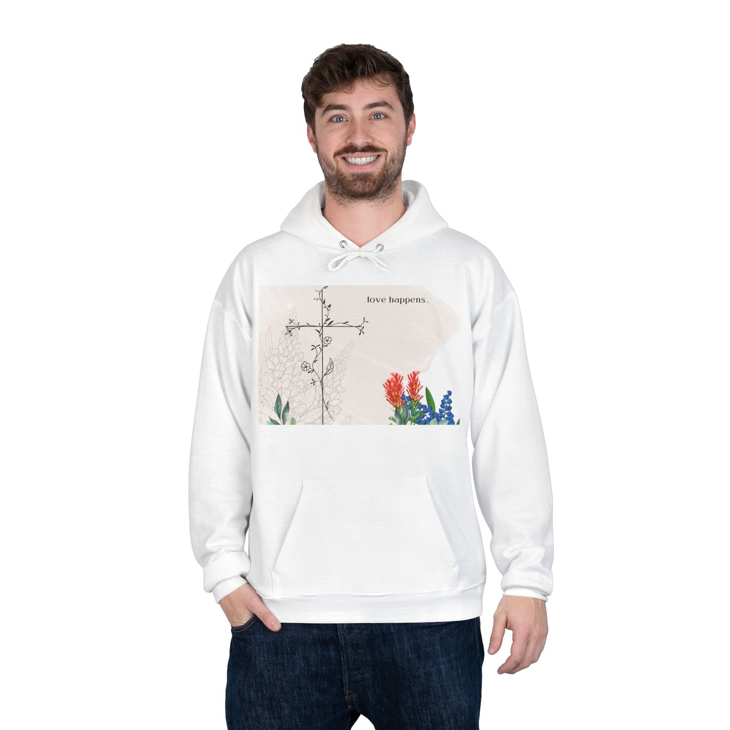 Love Happens Eco-Friendly Hoodie - Floral Design for Nature Lovers