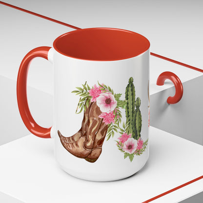 Texan Mom Accent Coffee Mug — "My MOM is a TEXAN" Floral & Cactus Gift