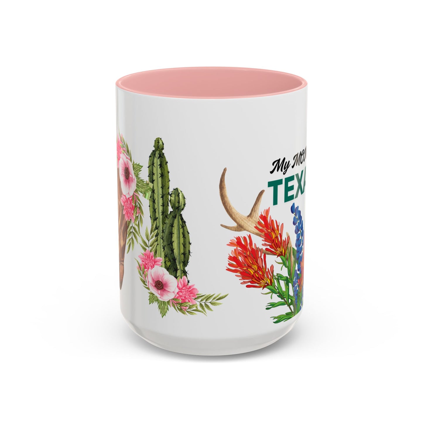 Texan Mom Accent Coffee Mug — "My MOM is a TEXAN" Floral & Cactus Gift
