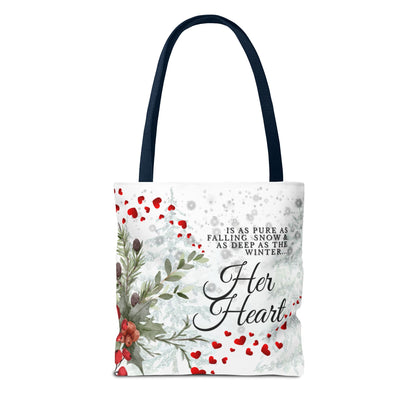 Her Heart Winter Floral Tote Bag – Romantic Valentine’s Day Canvas Tote