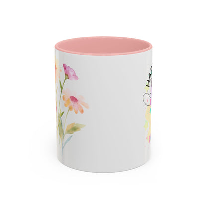 Happy Easter Floral Accent Coffee Mug - Celebrate Spring with Colorful Design