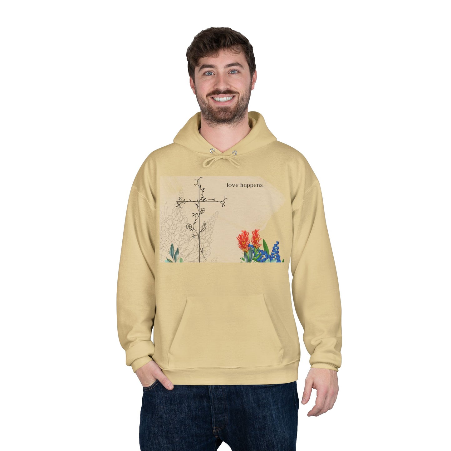 Love Happens Eco-Friendly Hoodie - Floral Design for Nature Lovers