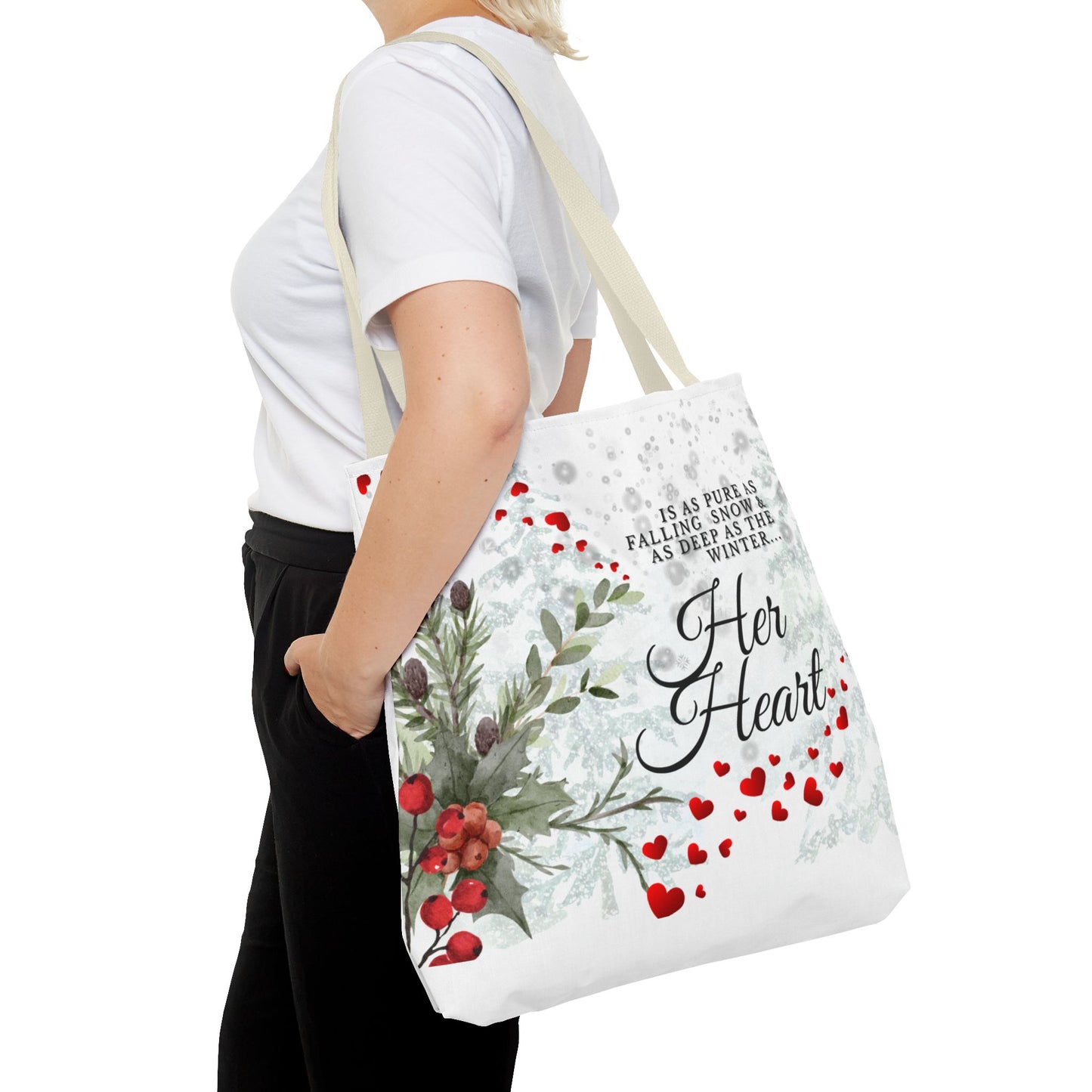 Her Heart Winter Floral Tote Bag — Romantic Holiday Gift