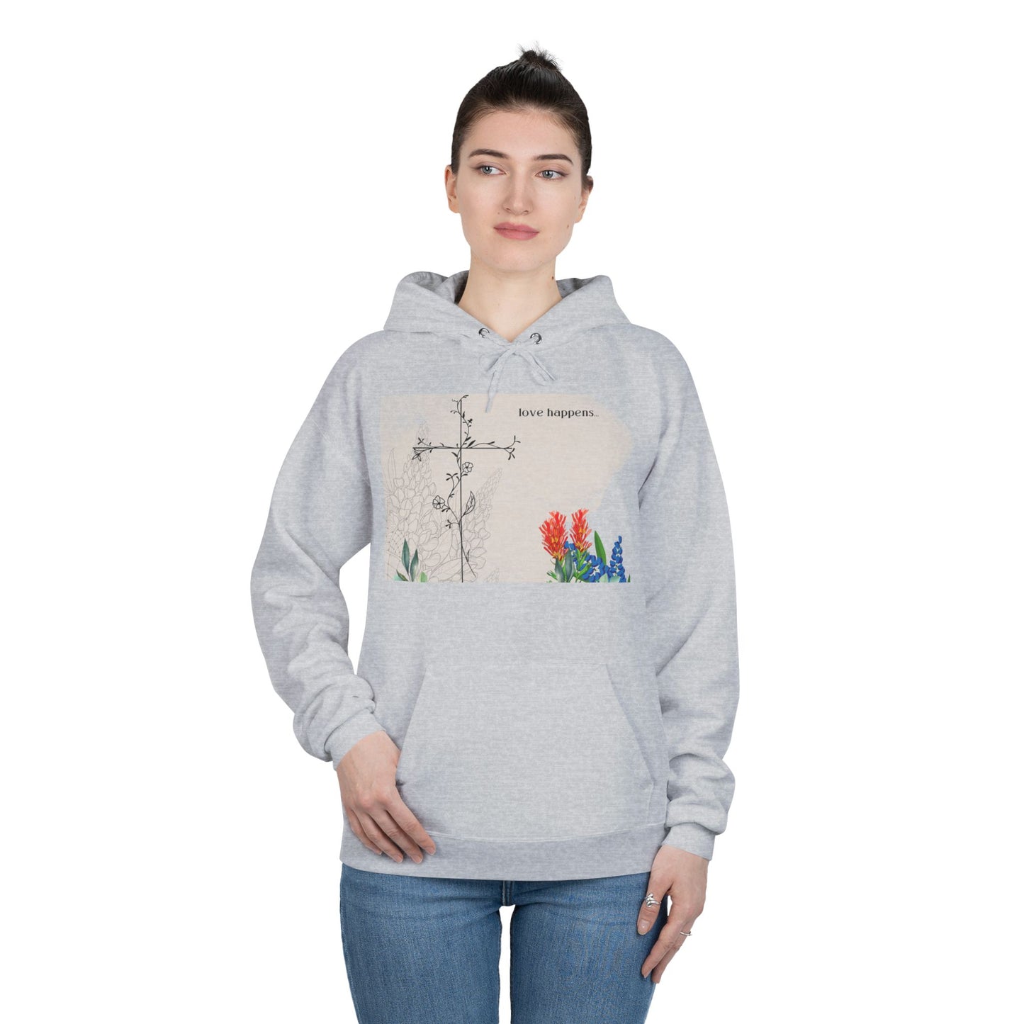Love Happens Eco-Friendly Hoodie - Floral Design for Nature Lovers