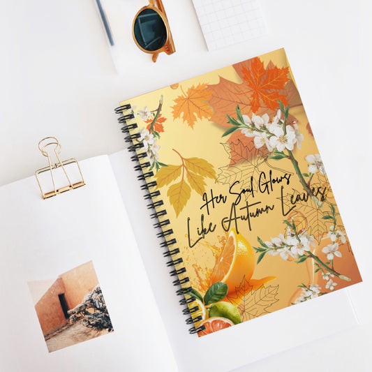 Whispering Maple Spiral Notebook - Her Soul Glows Like Autumn Leaves, Fall Journal, Nature Lover Gift, Student Planner, Cute Office Supply