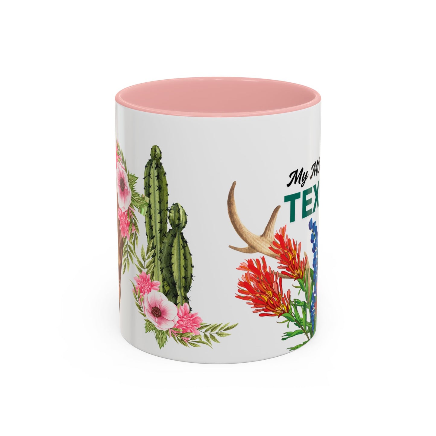 Texan Mom Accent Coffee Mug — "My MOM is a TEXAN" Floral & Cactus Gift