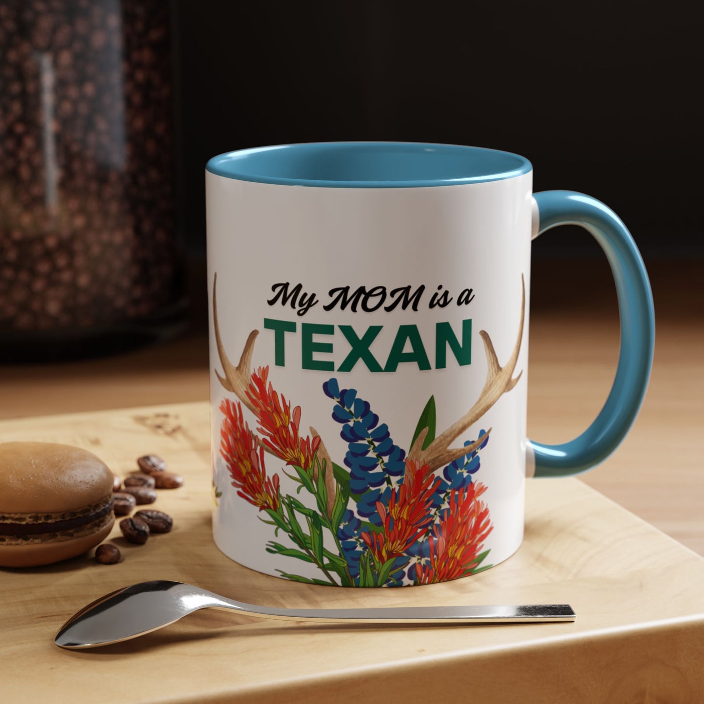 Texan Mom Accent Coffee Mug — "My MOM is a TEXAN" Floral & Cactus Gift