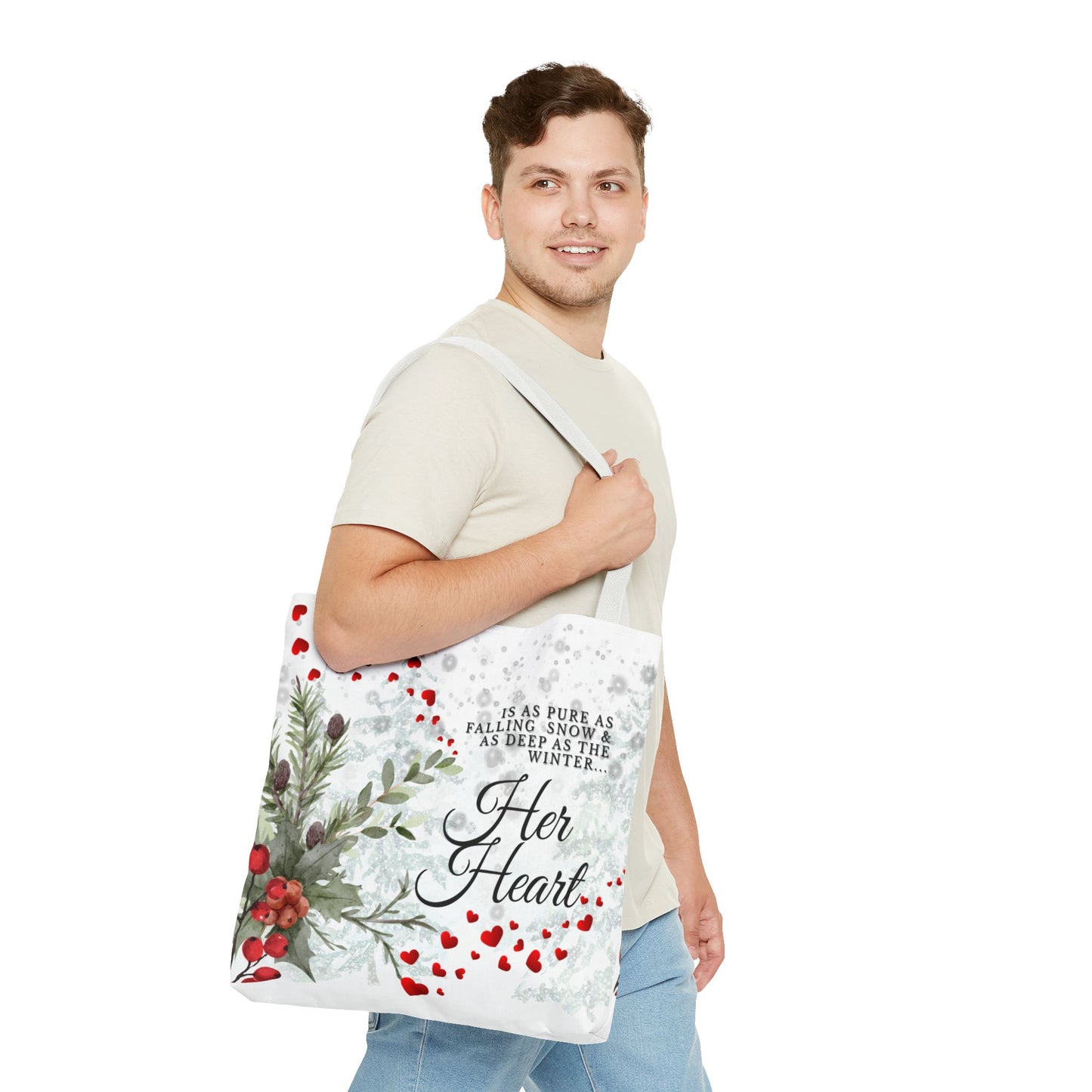 Her Heart Winter Floral Tote Bag – Romantic Valentine’s Day Canvas Tote