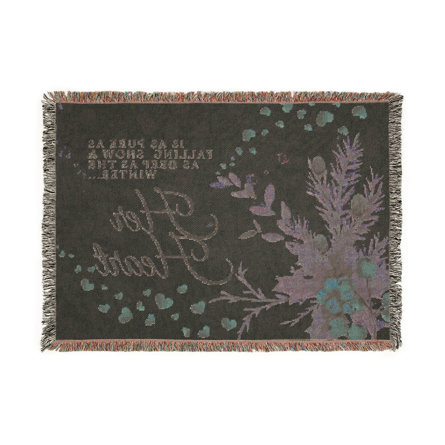 Her Heart Woven Blanket — Vintage Botanical Throw with Script