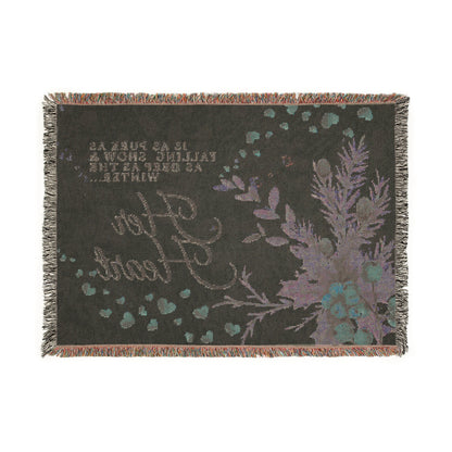 Her Heart Woven Blanket — Vintage Botanical Throw with Script