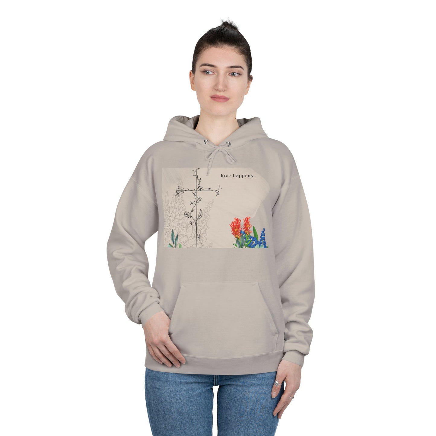 Love Happens Eco-Friendly Hoodie - Floral Design for Nature Lovers