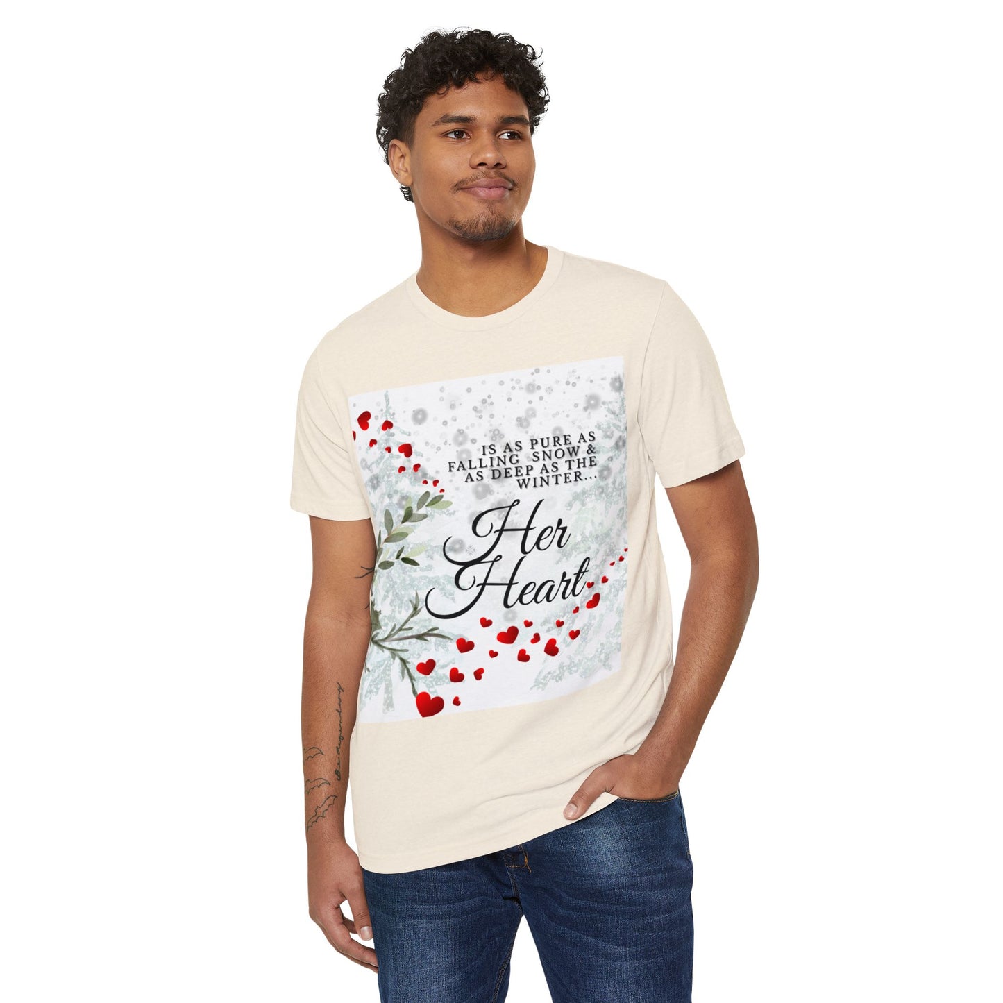 Her Heart Winter T-Shirt — Romantic Holiday Snow & Red Berries Design