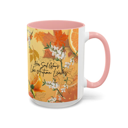 Autumn Citrus Coffee Mug - 'Her Soul Glows Like Autumn Leaves' Accent Ceramic Mug
