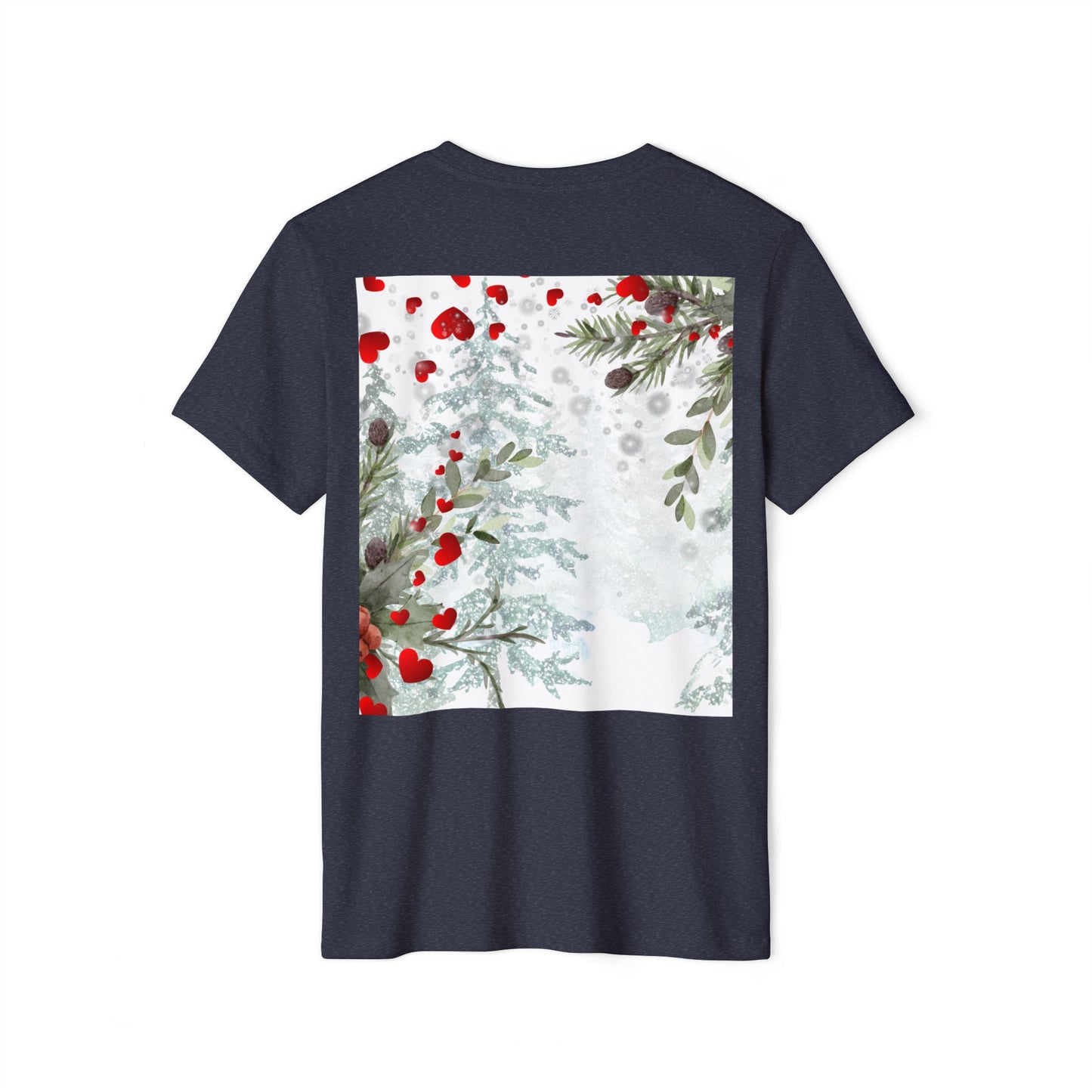 Her Heart Winter Floral T-Shirt — Romantic Snow & Red Berries Design