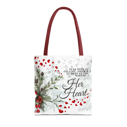 Her Heart Winter Floral Tote Bag – Romantic Valentine’s Day Canvas Tote