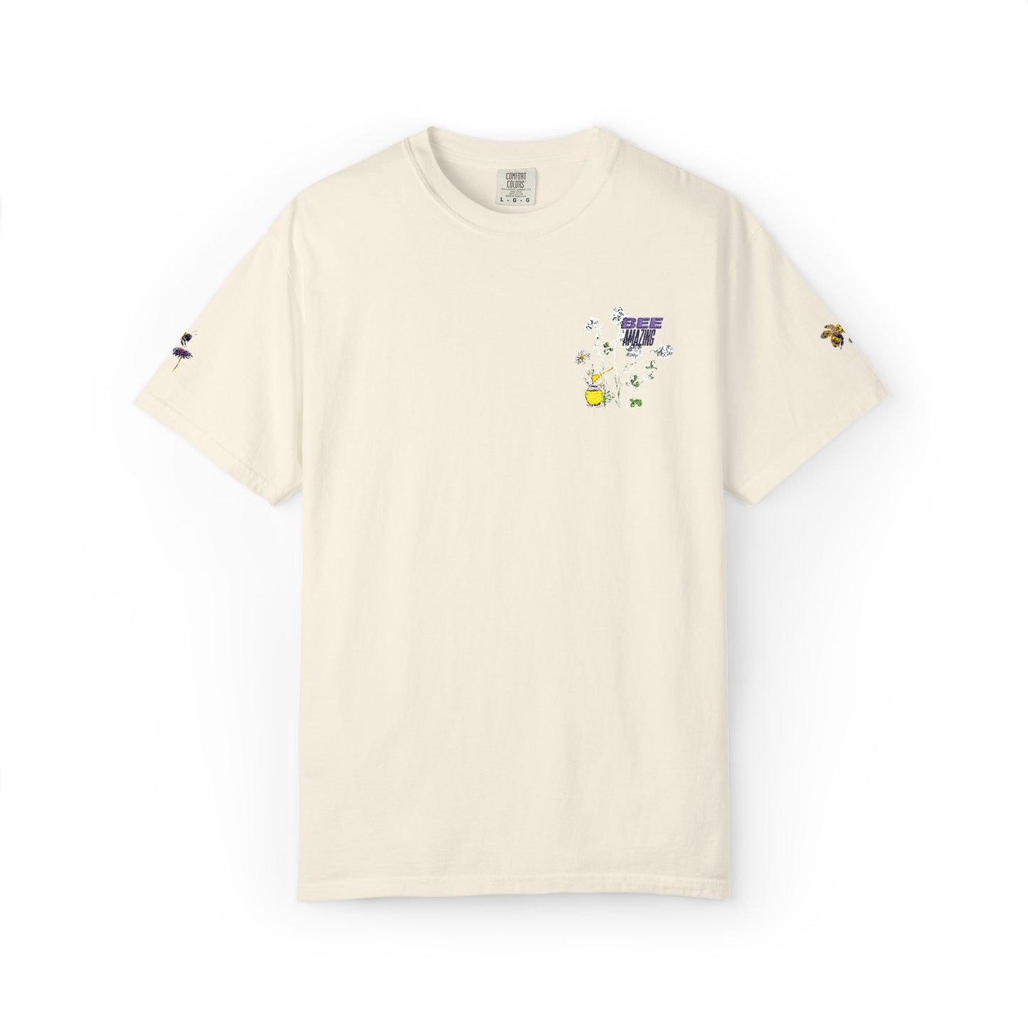 Floral Bee Chest Pocket T‑Shirt — Tiny Wildflower & Bee Graphic