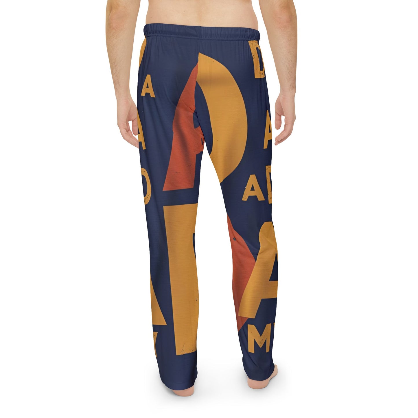 Retro Dad Pattern Pajama Pants – Navy & Gold All-Over Print Loungewear